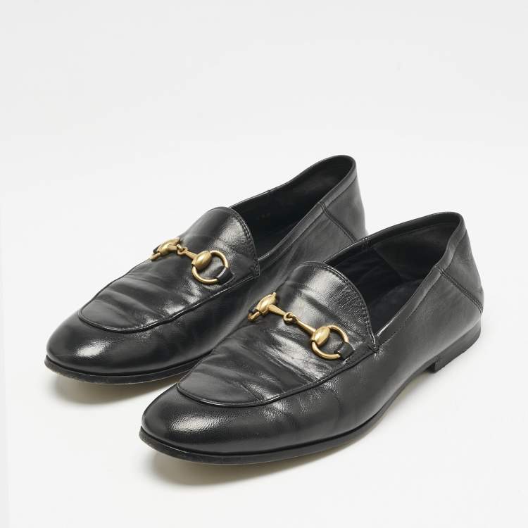 Pre Owned Gucci Black Leather Jordaan Horsebit Slip On Loafers Size 39