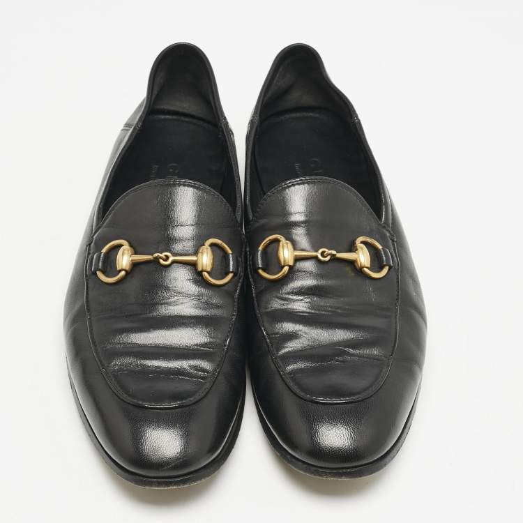 Pre Owned Gucci Black Leather Jordaan Horsebit Slip On Loafers Size 39