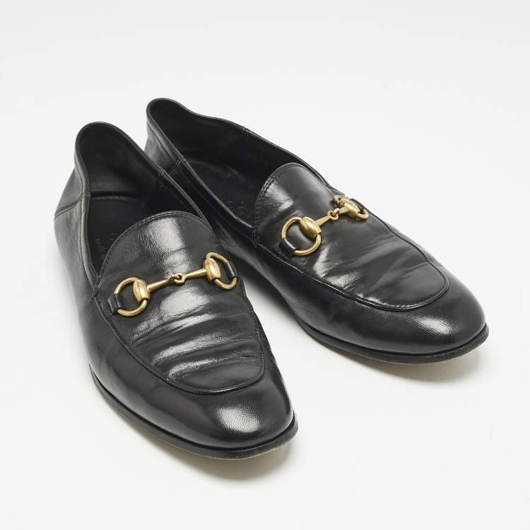 Pre Owned Gucci Black Leather Jordaan Horsebit Slip On Loafers Size 39