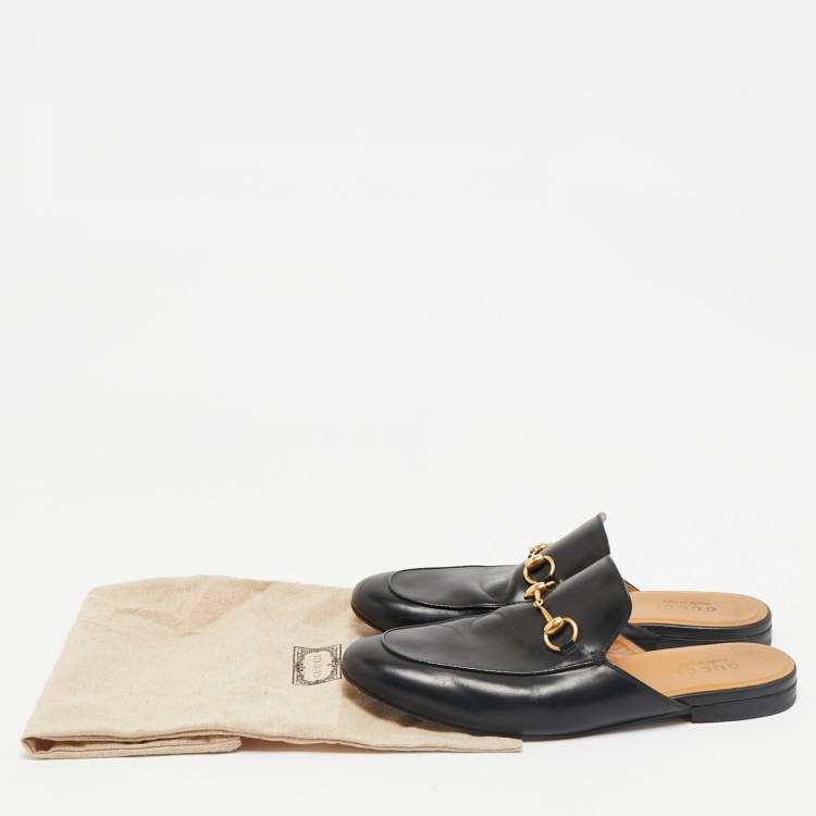 Pre Owned Gucci Black Leather Horsebit Princetown Flat Mules Size 42.5