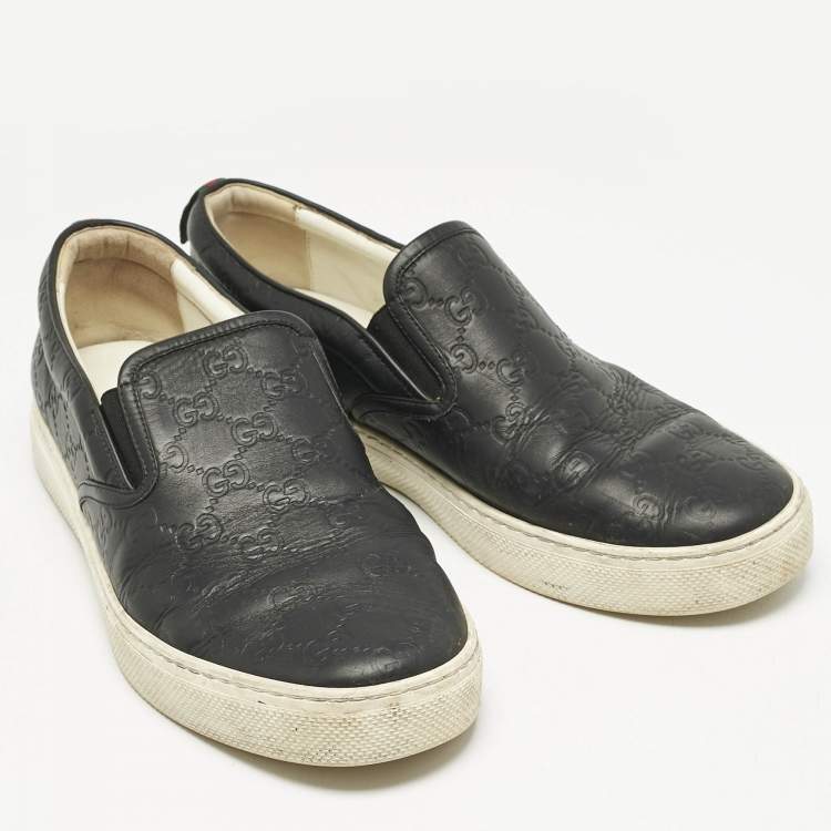 Pre Owned Gucci Black Guccissima Leather Slip On Sneakers Size 44.5