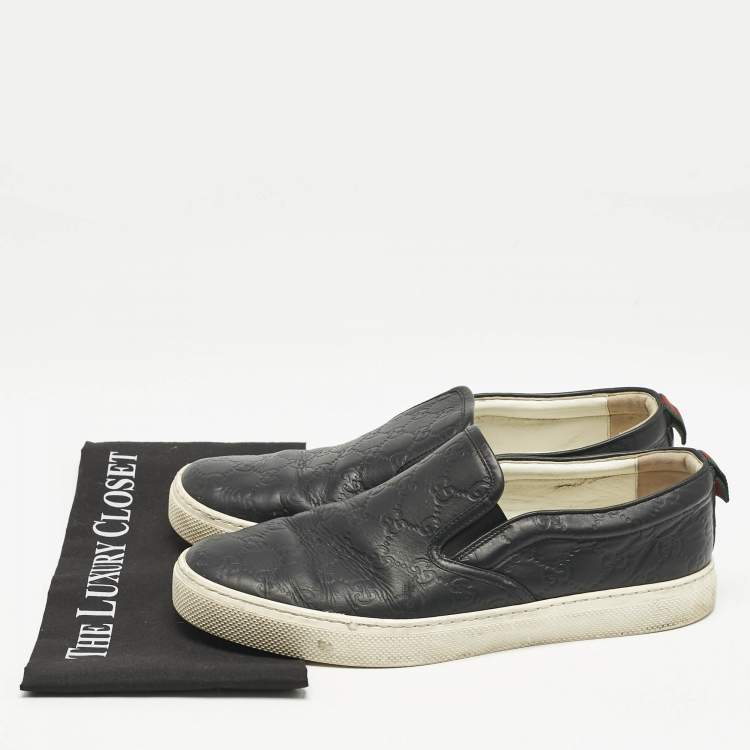 Pre Owned Gucci Black Guccissima Leather Slip On Sneakers Size 44.5