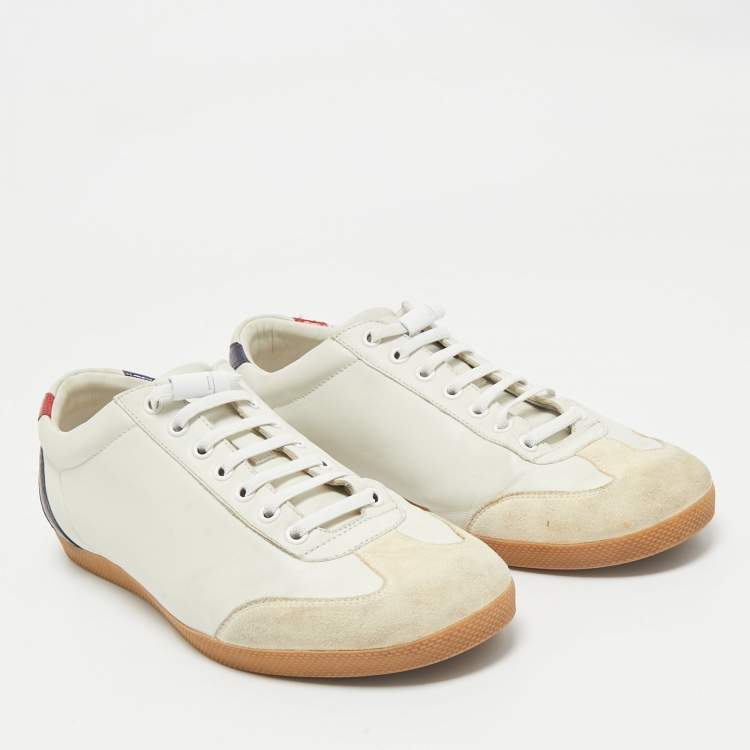 Pre Owned Gucci White Leather and Suede GG Marmont Low Top Sneakers Size 43
