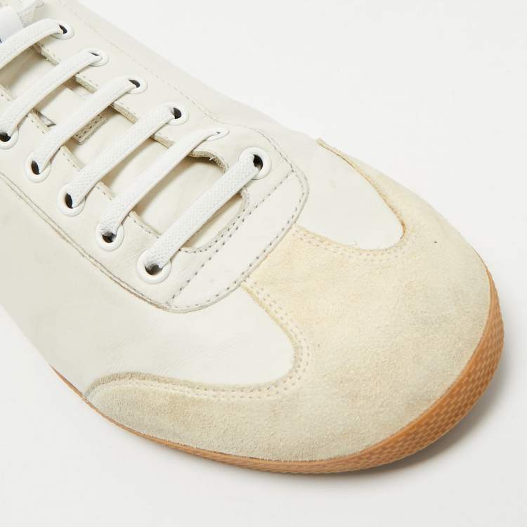 Pre Owned Gucci White Leather and Suede GG Marmont Low Top Sneakers Size 43