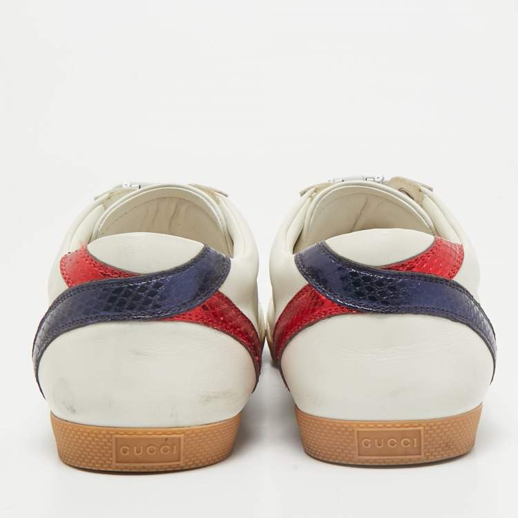 Pre Owned Gucci White Leather and Suede GG Marmont Low Top Sneakers Size 43
