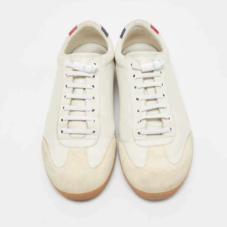 Pre Owned Gucci White Leather and Suede GG Marmont Low Top Sneakers Size 43