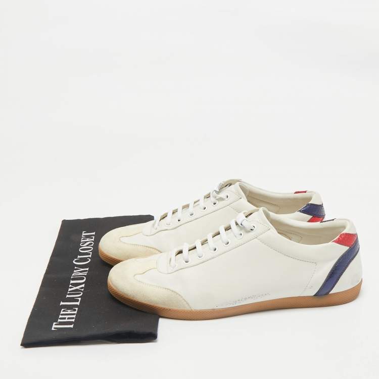 Pre Owned Gucci White Leather and Suede GG Marmont Low Top Sneakers Size 43