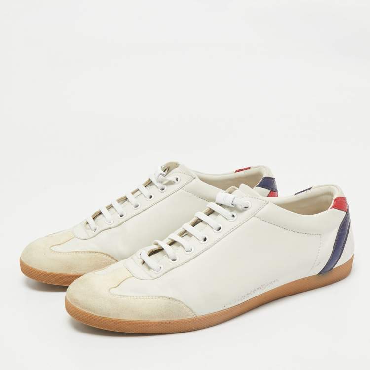 Pre Owned Gucci White Leather and Suede GG Marmont Low Top Sneakers Size 43