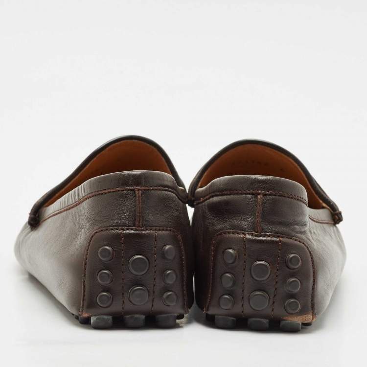 Pre Owned Gucci Dark Brown Leather Guccissima Slip on Loafers Size 40