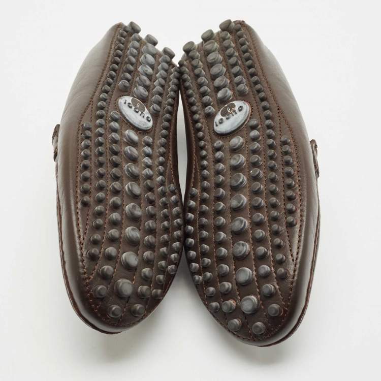 Pre Owned Gucci Dark Brown Leather Guccissima Slip on Loafers Size 40