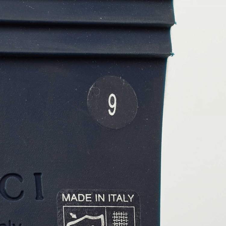 Pre Owned Gucci Navy Blue/Grey GG Canvas Flat Slide Sandals Size 43