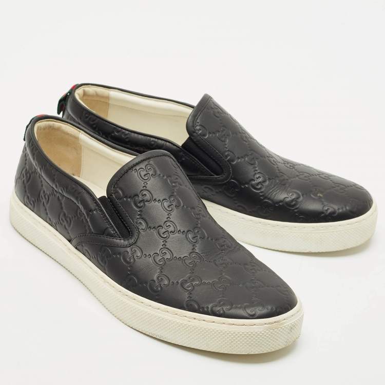Pre Owned Gucci Black Guccissima Leather Slip On Sneakers Size 43