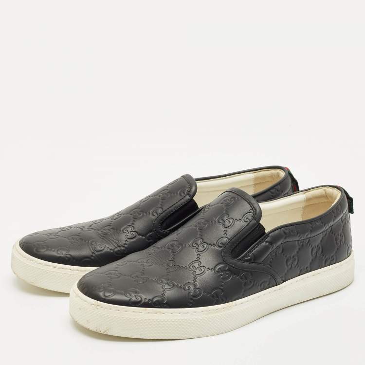 Pre Owned Gucci Black Guccissima Leather Slip On Sneakers Size 43