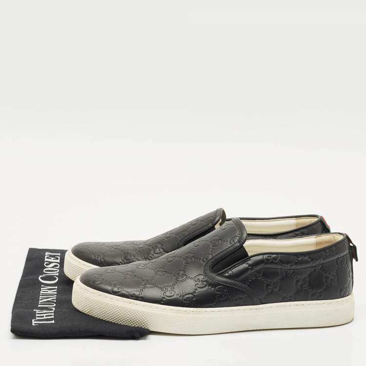 Pre Owned Gucci Black Guccissima Leather Slip On Sneakers Size 43