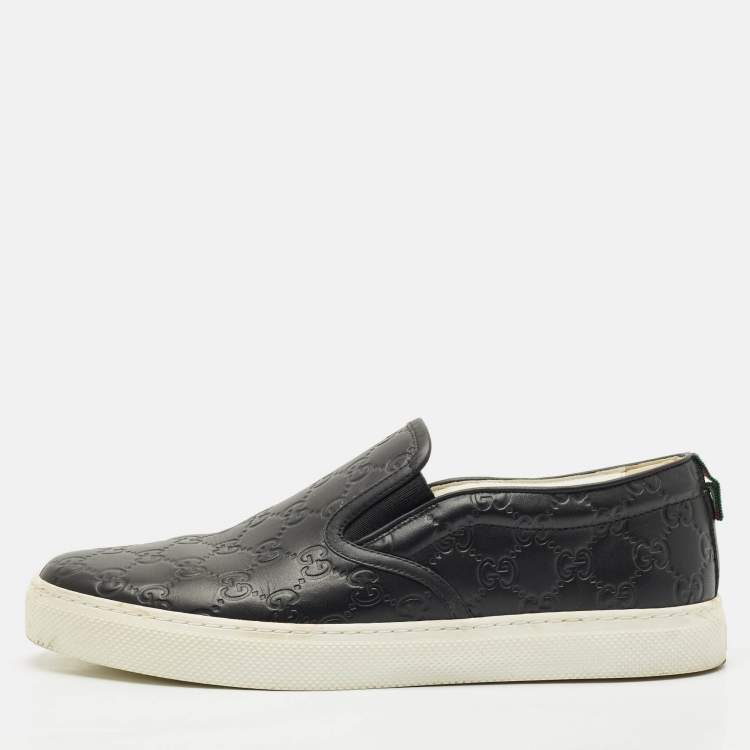 Pre Owned Gucci Black Guccissima Leather Slip On Sneakers Size 43