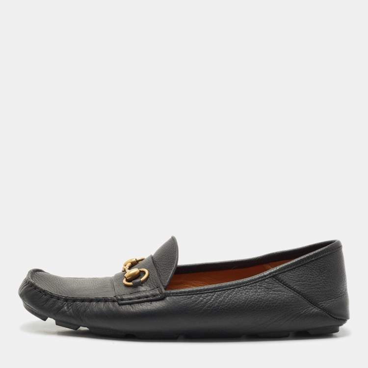 Pre Owned Gucci Black Leather Horsebit Foldable Loafers Size 44.5