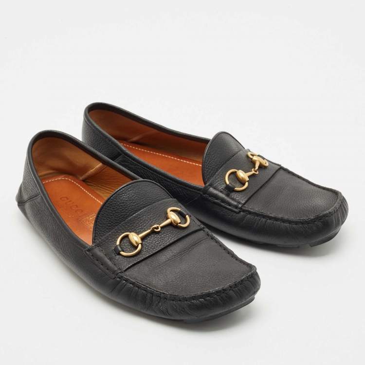 Pre Owned Gucci Black Leather Horsebit Foldable Loafers Size 44.5
