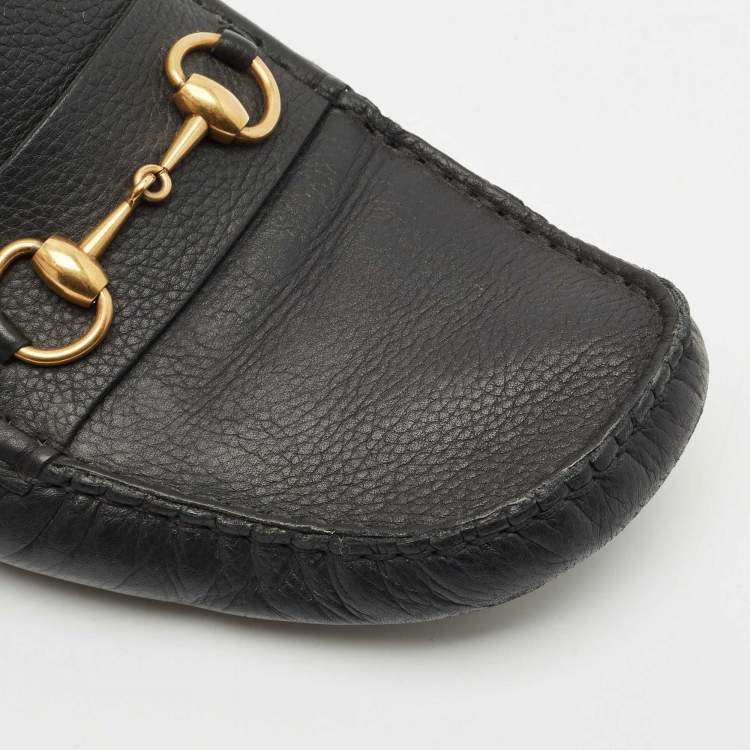 Pre Owned Gucci Black Leather Horsebit Foldable Loafers Size 44.5