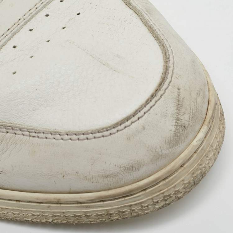 Pre Owned Gucci White Leather Web Detail High Top Sneakers Size 45