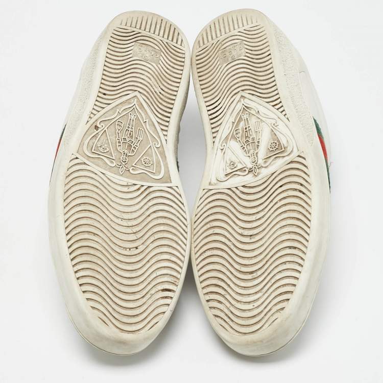 Pre Owned Gucci White Crocodile Leather and Leather Ace Low Top Sneakers Size 45.5