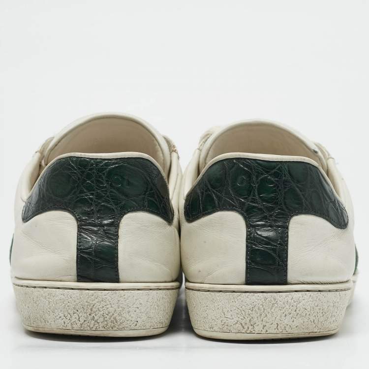 Pre Owned Gucci White Crocodile Leather and Leather Ace Low Top Sneakers Size 45.5