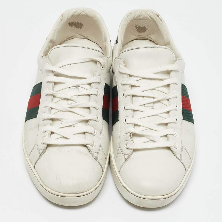 Pre Owned Gucci White Crocodile Leather and Leather Ace Low Top Sneakers Size 45.5
