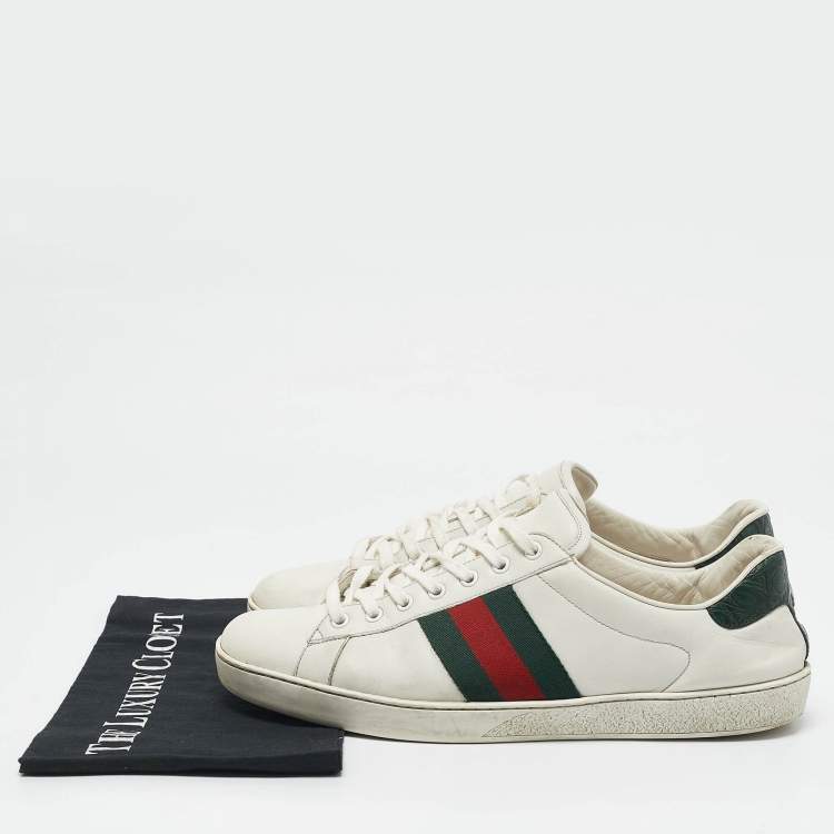 Pre Owned Gucci White Crocodile Leather and Leather Ace Low Top Sneakers Size 45.5
