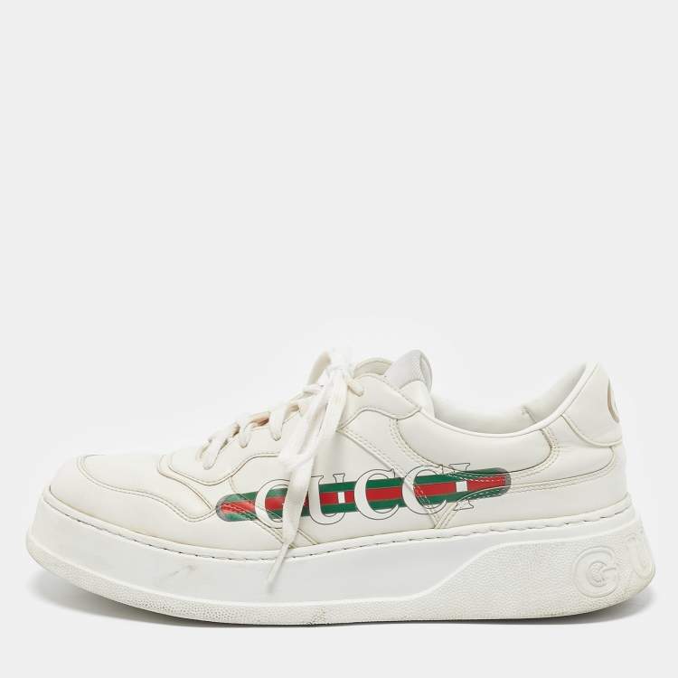 Pre Owned Gucci White Leather Chunky B Lace Up Sneakers Size 43.5