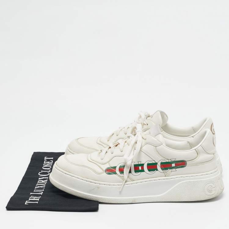Pre Owned Gucci White Leather Chunky B Lace Up Sneakers Size 43.5