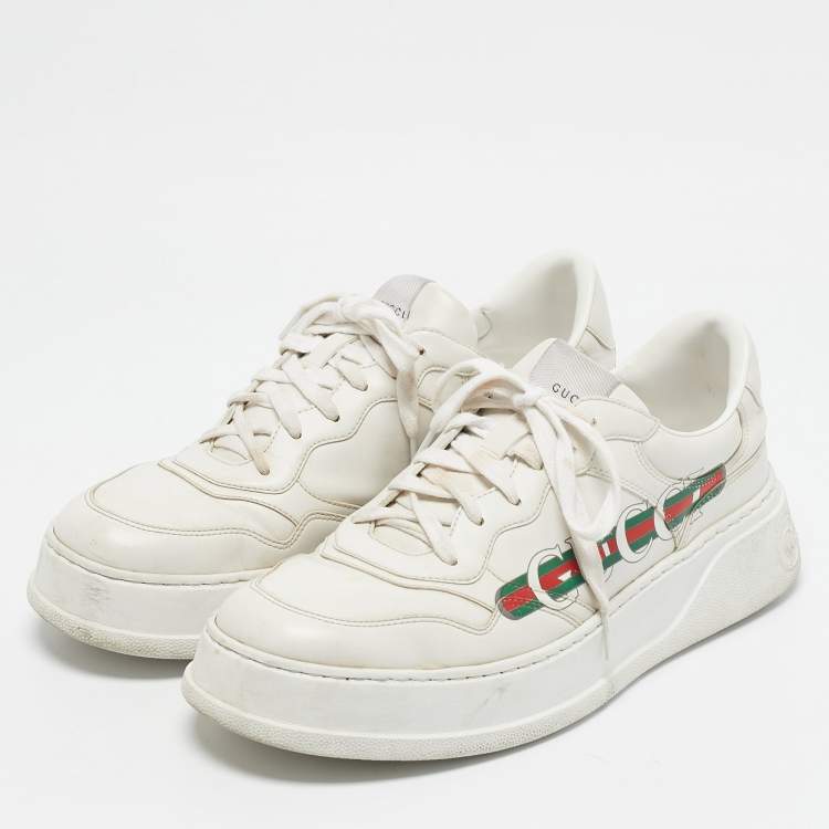 Pre Owned Gucci White Leather Chunky B Lace Up Sneakers Size 43.5