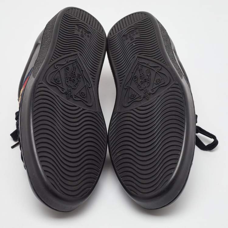 مملوكة مسبقًا Gucci Black Leather Bee Embroidered Ace Low Top Sneakers Size 42.5