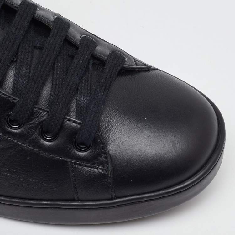 مملوكة مسبقًا Gucci Black Leather Bee Embroidered Ace Low Top Sneakers Size 42.5