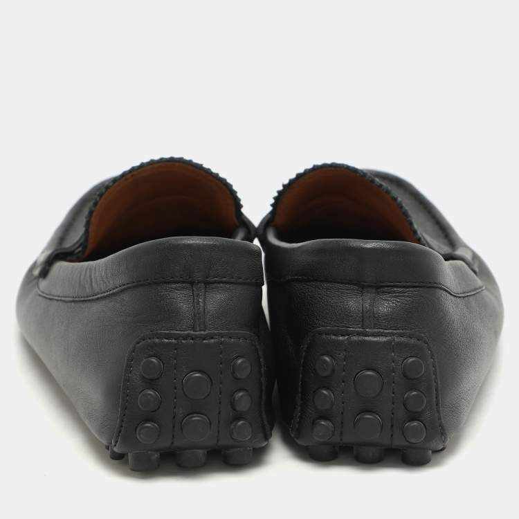 Pre Owned Gucci Black Diamante Leather Penny Loafers Size 41