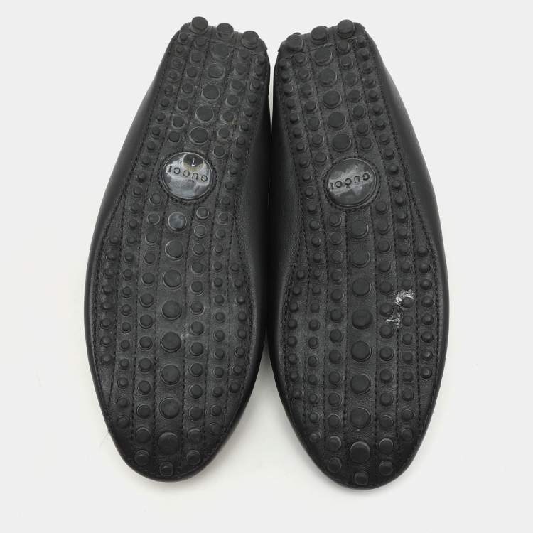 Pre Owned Gucci Black Diamante Leather Penny Loafers Size 41