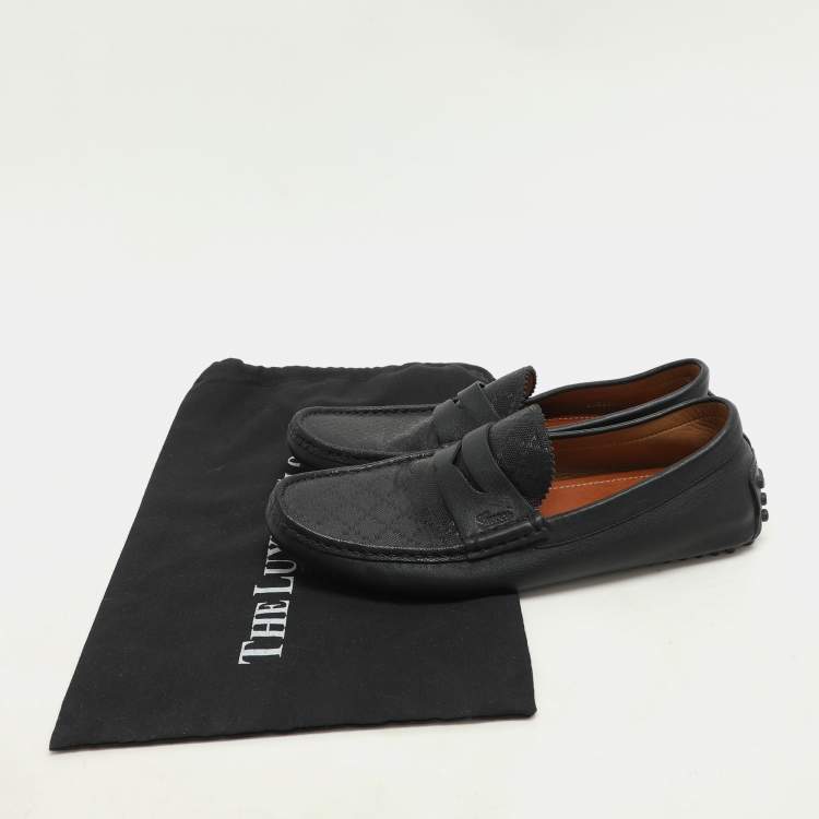 Pre Owned Gucci Black Diamante Leather Penny Loafers Size 41
