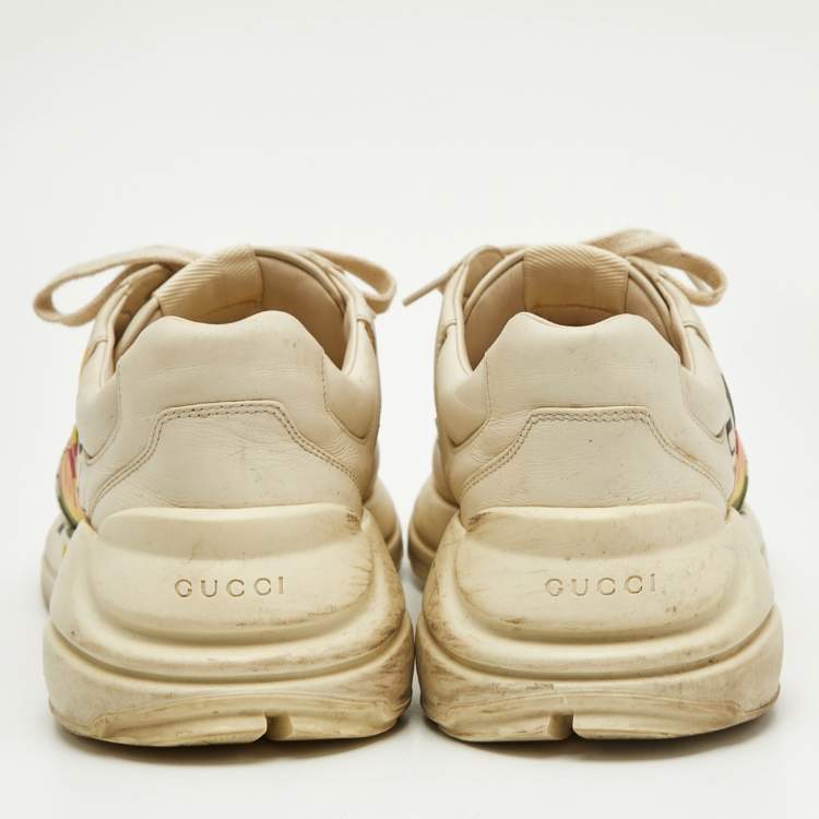 Pre Owned Gucci Cream Leather Rhyton GG Logo Platform Sneakers Size 44.5