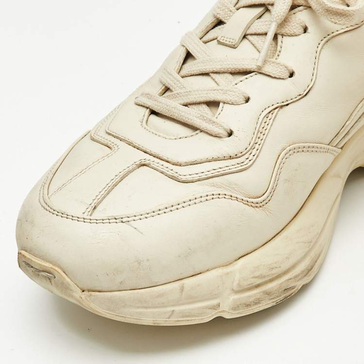 Pre Owned Gucci Cream Leather Rhyton GG Logo Platform Sneakers Size 44.5