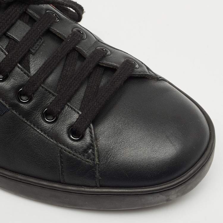Pre Owned Gucci Black Leather Ace Lace Up Sneakers Size 45