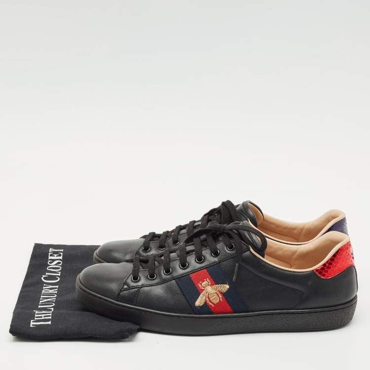 Pre Owned Gucci Black Leather Ace Lace Up Sneakers Size 45