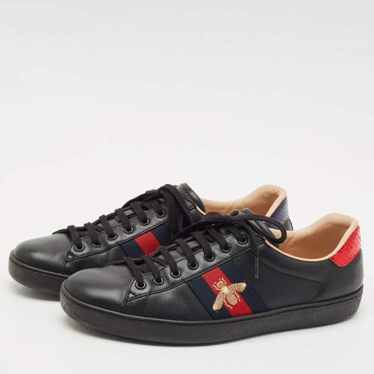 Pre Owned Gucci Black Leather Ace Lace Up Sneakers Size 45