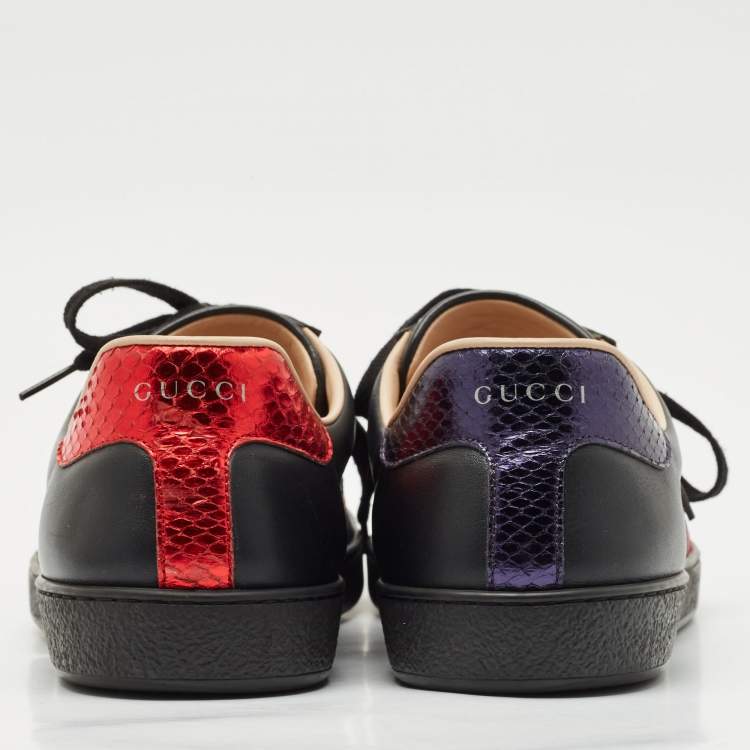 Pre Owned Gucci Black Leather Ace Lace Up Sneakers Size 45
