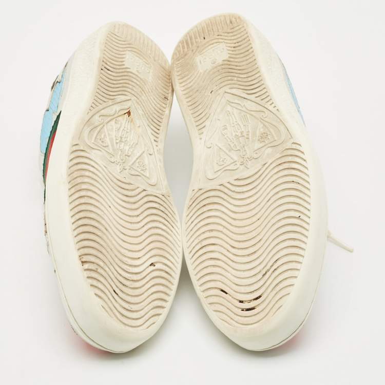 Pre Owned Gucci Silver Leather and Python Embossed Leather Ace Lace Up Sneakers Size 39.5
