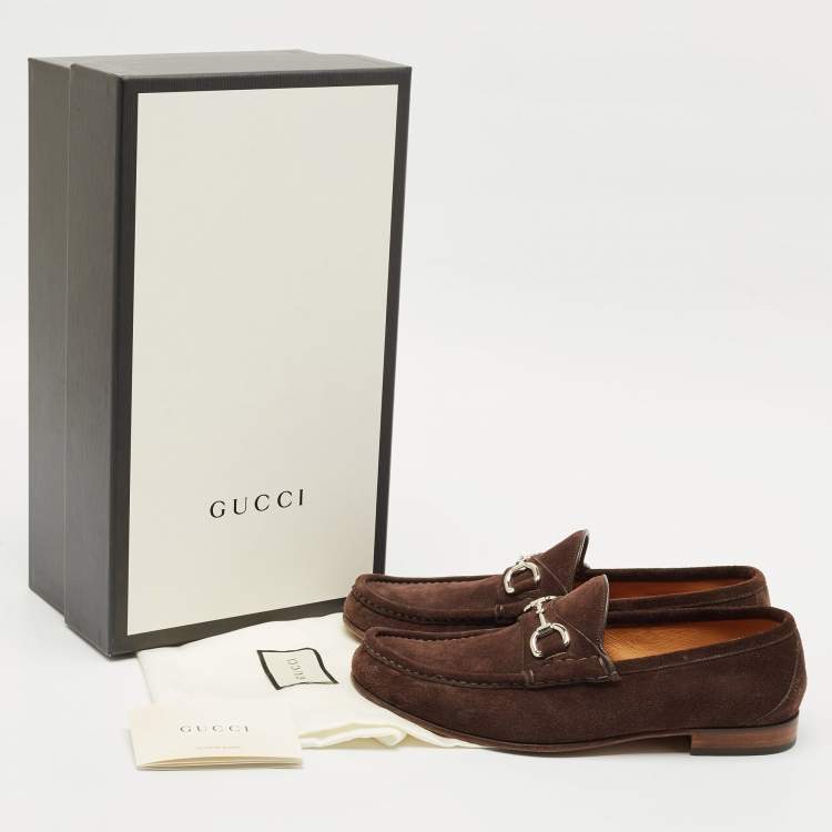 Pre Owned Gucci Brown Suede Horsebit Loafers Size 41.5