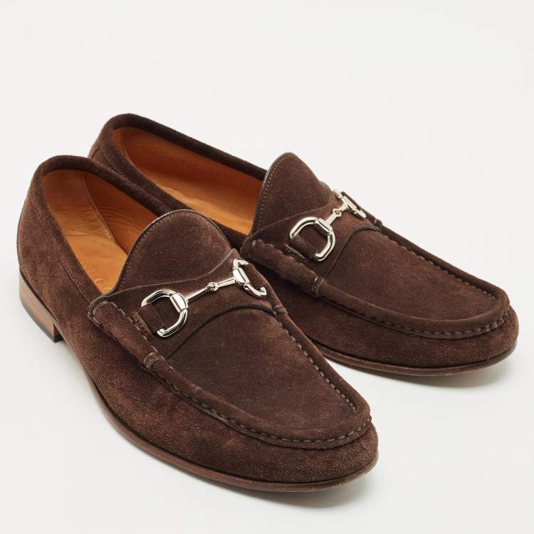 Pre Owned Gucci Brown Suede Horsebit Loafers Size 41.5