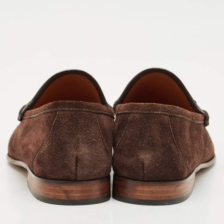 Pre Owned Gucci Brown Suede Horsebit Loafers Size 41.5