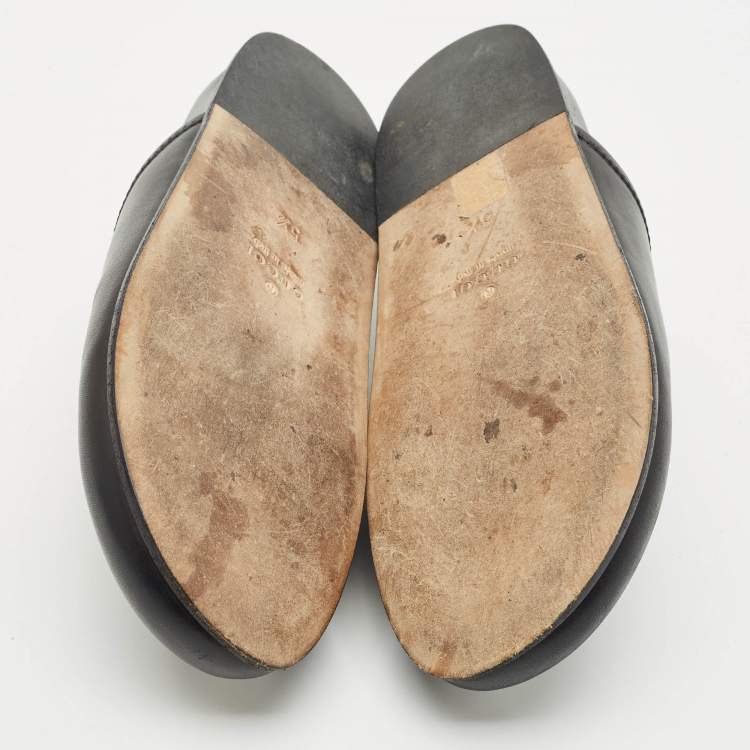 Pre Owned Gucci Black Leather Horsebit Princetown Flat Mules Size 39.5