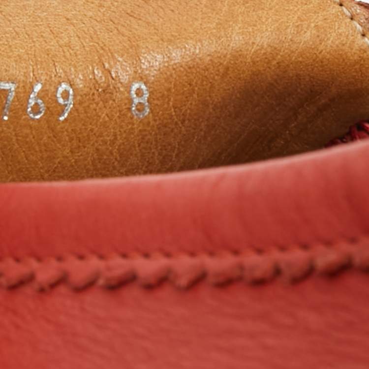 Pre Owned Gucci Red Leather Web Slip On Loafers Size 42