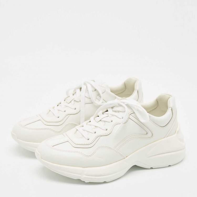 Pre Owned Gucci White Leather Rhyton Lace Up Sneakers Size 41.5