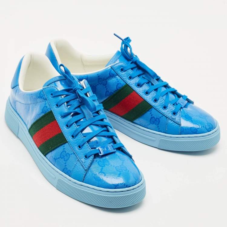 Pre Owned Gucci Blue GG Crystal Canvas Ace Sneakers Size 42