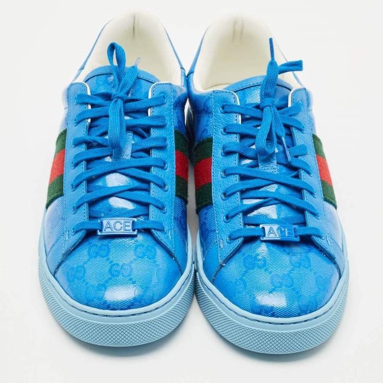 Pre Owned Gucci Blue GG Crystal Canvas Ace Sneakers Size 42
